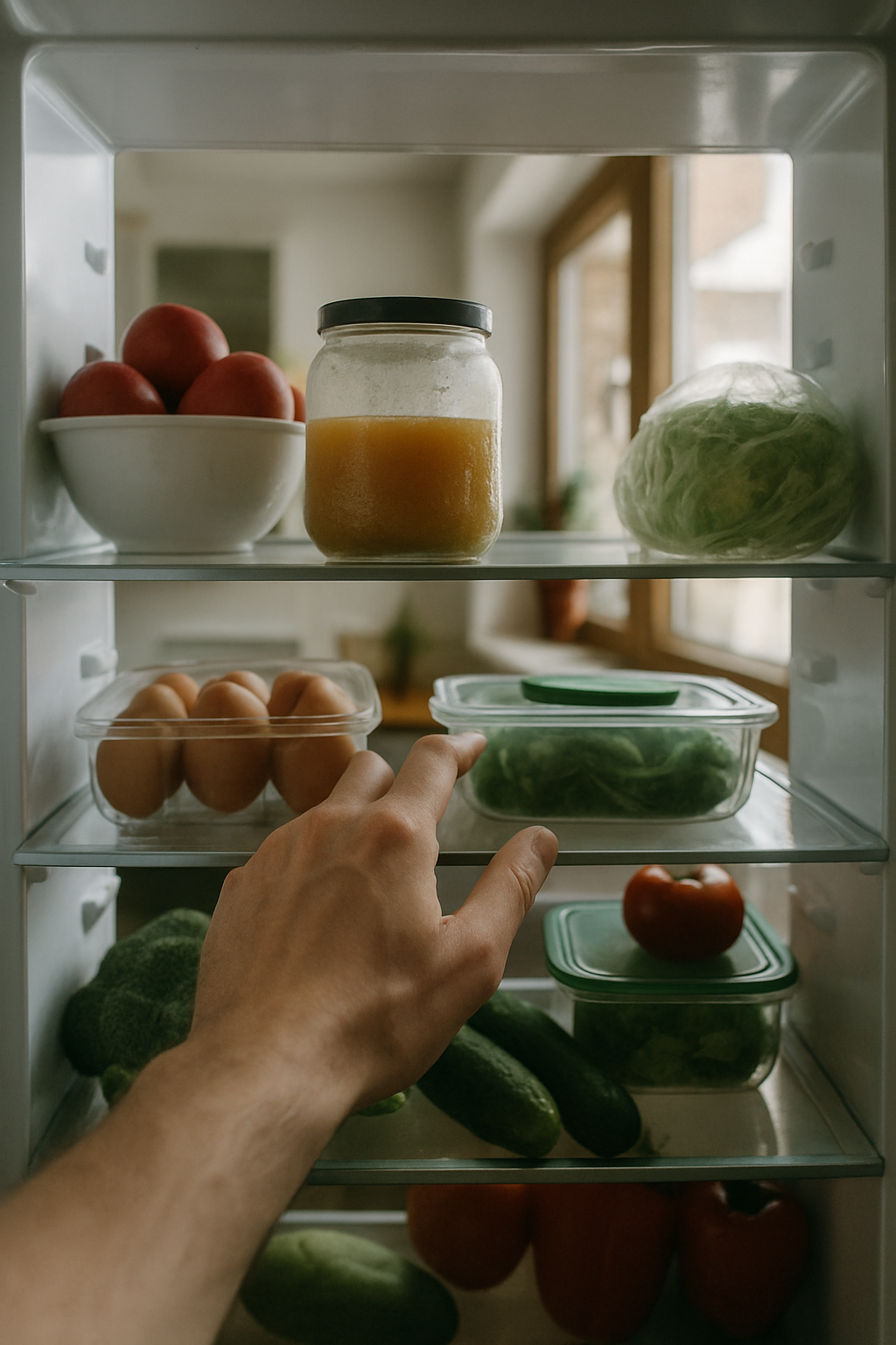 Inside an open refrigerator — a warm fridge that's still running is usually dirty coils, not a dead unit.
