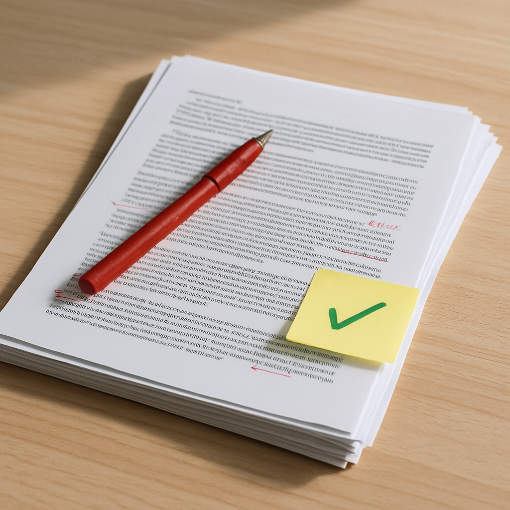 Printed diagnostic report on a workbench with red-ink margin notes from Jason and a yellow Post-it with a green check mark.