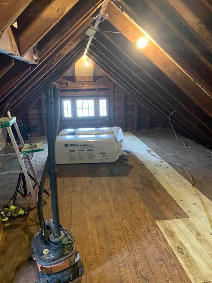 Drum sander and partially sanded planks. Saved as much of the original floor as I could.